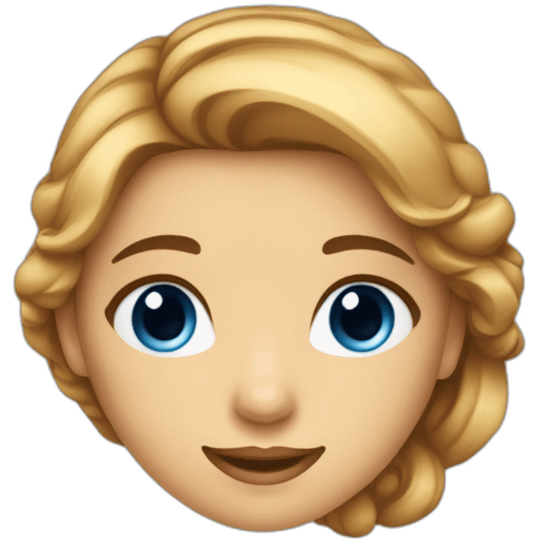 Femme à la couleur de peau claire, cheveux long châtain, yeux bleue, sourire, maquille  emoji