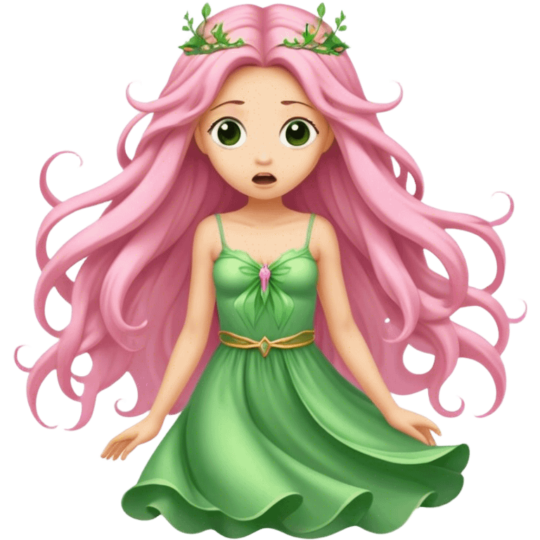 pink fairy in green dress shock emoji