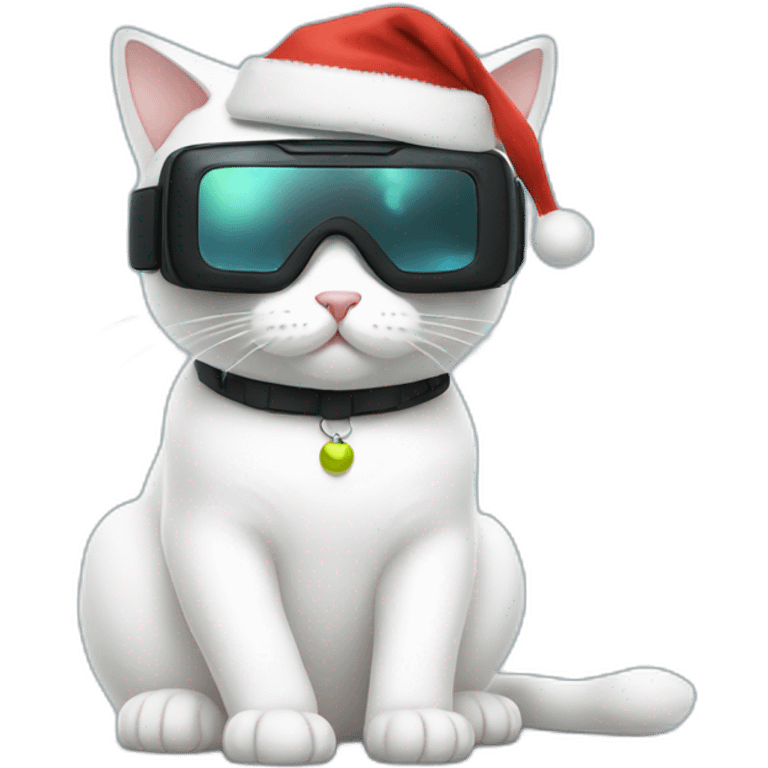 sitting white cat in vr headset christmas emoji