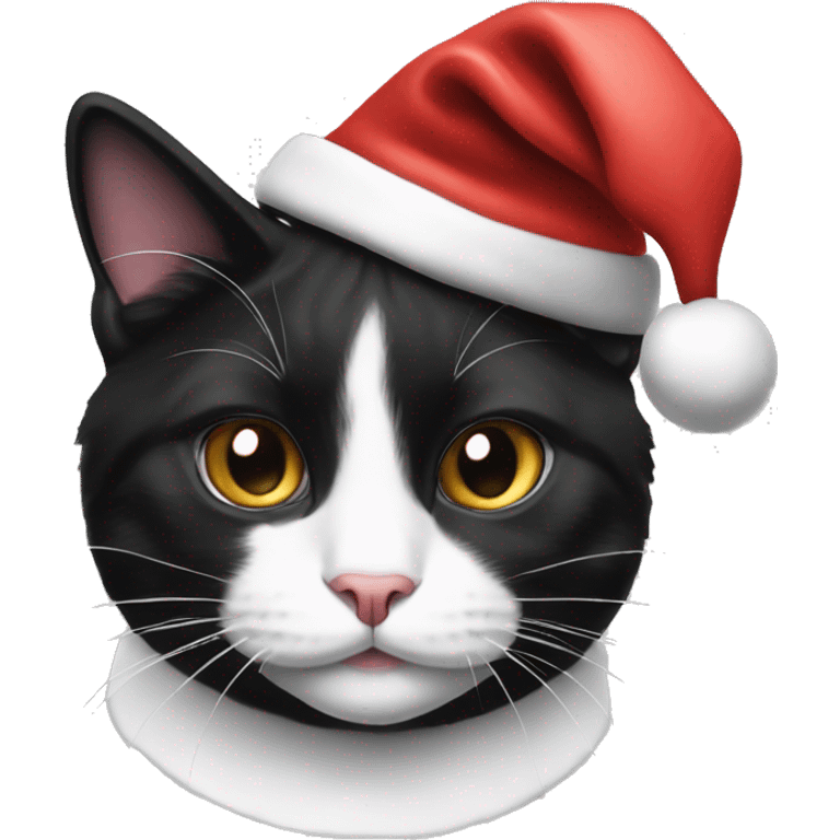 Black and white tuxedo cat with a Santa hat emoji