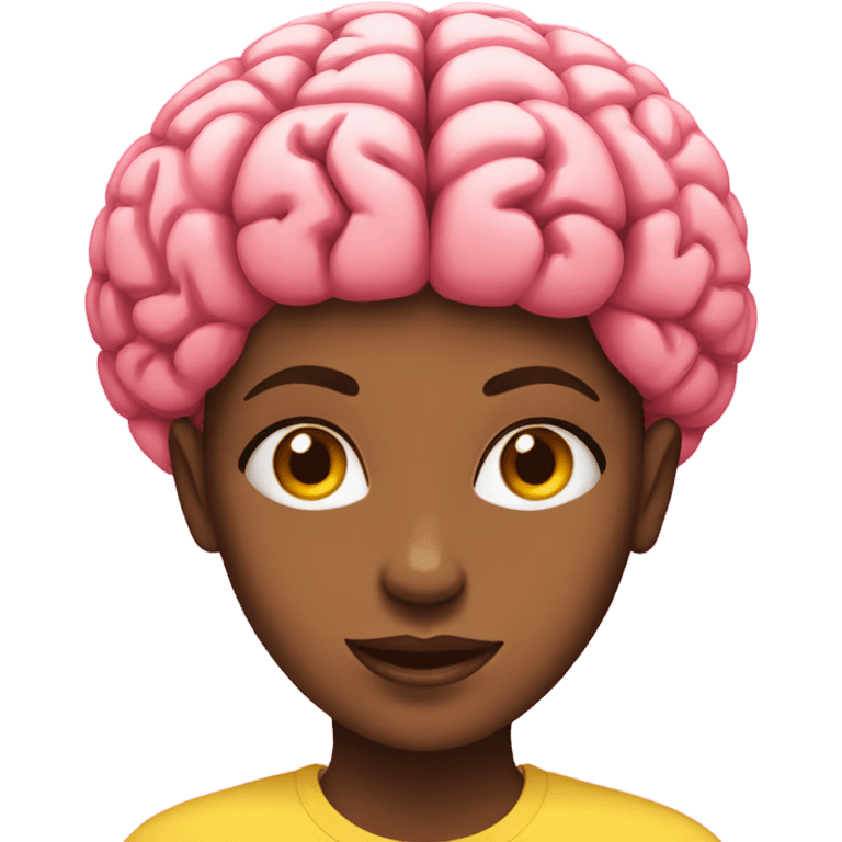 black woman wearing yellow shirt. with a huge pink brain.  emoji