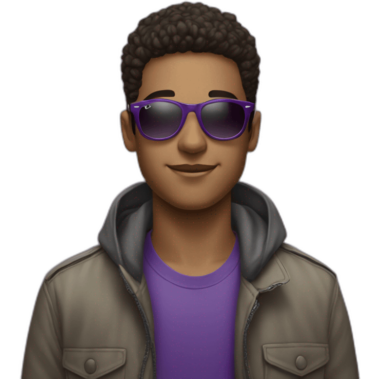 young men purple party wearing ray-ban emoji