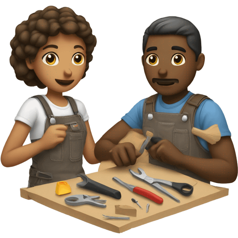 Two people making a craft emoji