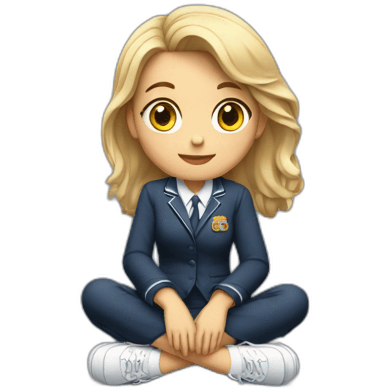 A young woman in a school uniform sitting legs crossed on the hood of a car emoji