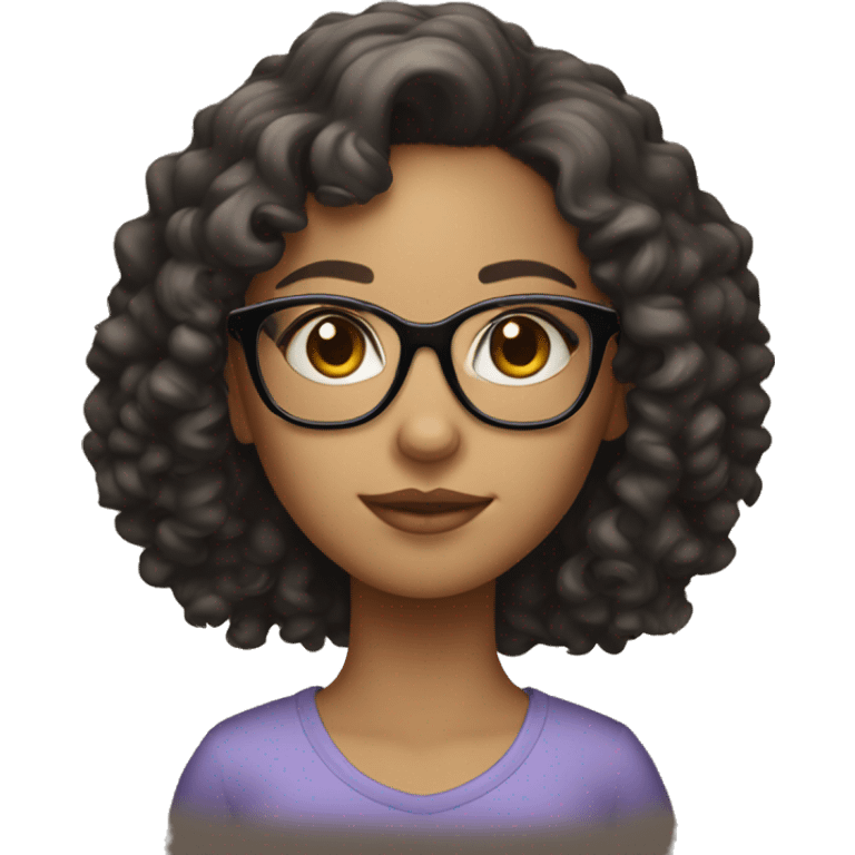 Light skin Girl with dark curly hair and glasses  emoji