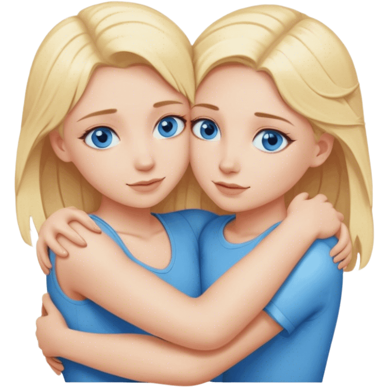 Two blonde girls with blue eyes hug each other emoji