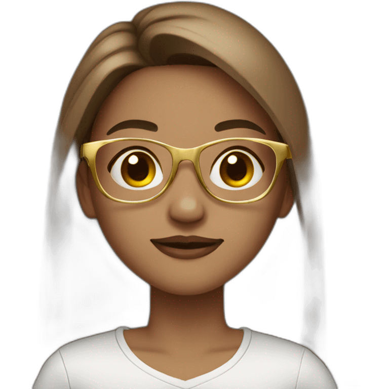 girl long brown straigh hair gold glasses emoji