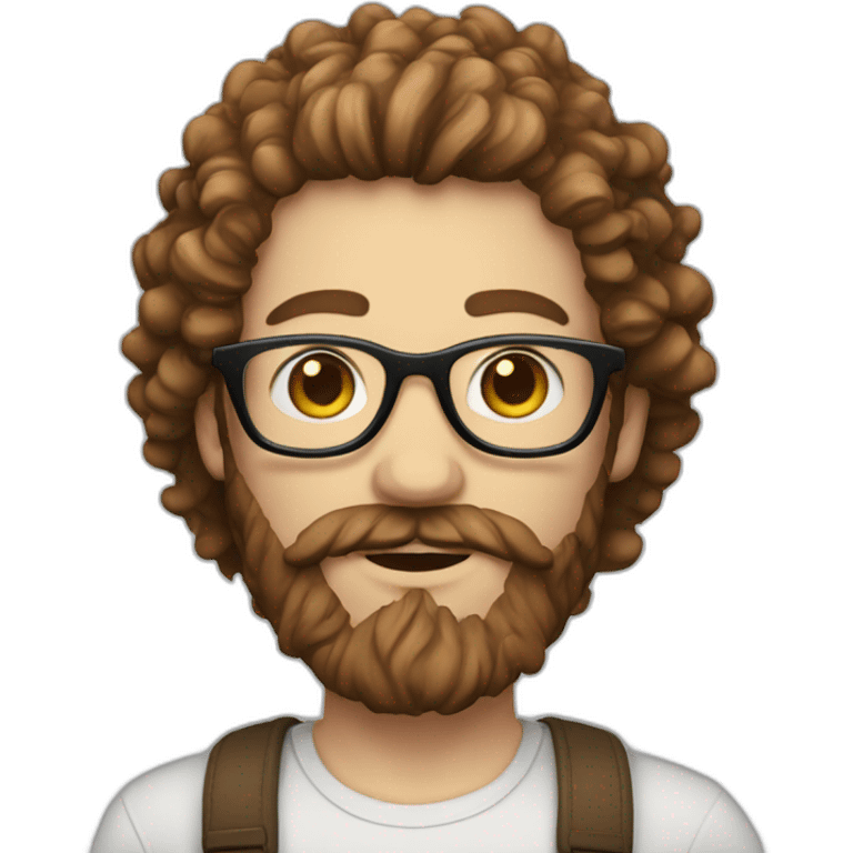 man white-skinned with long brown hipster  beard and curly hair and glasses emoji