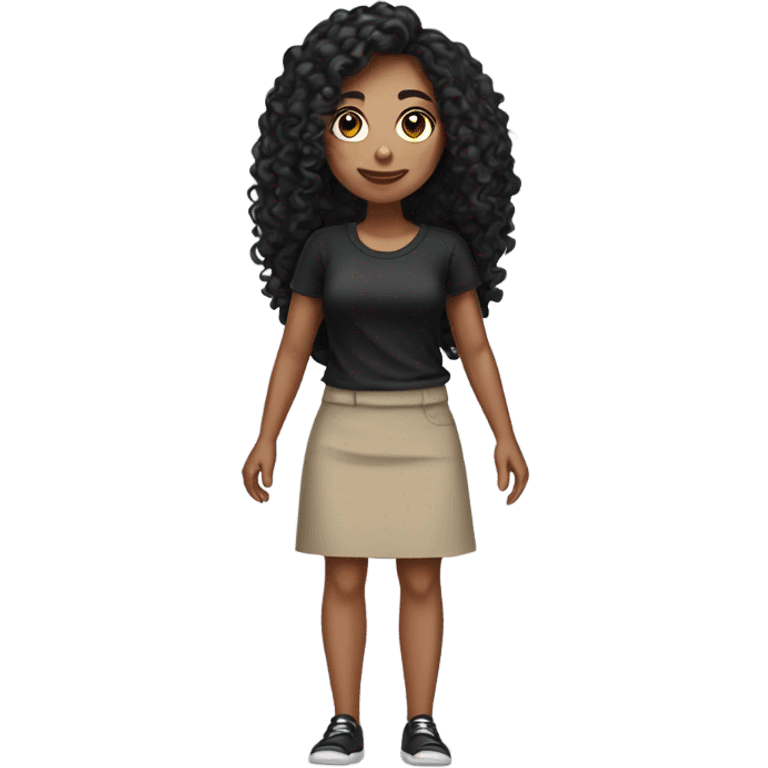 Tan girl with black long curly hair black pencil skirt full body emoji