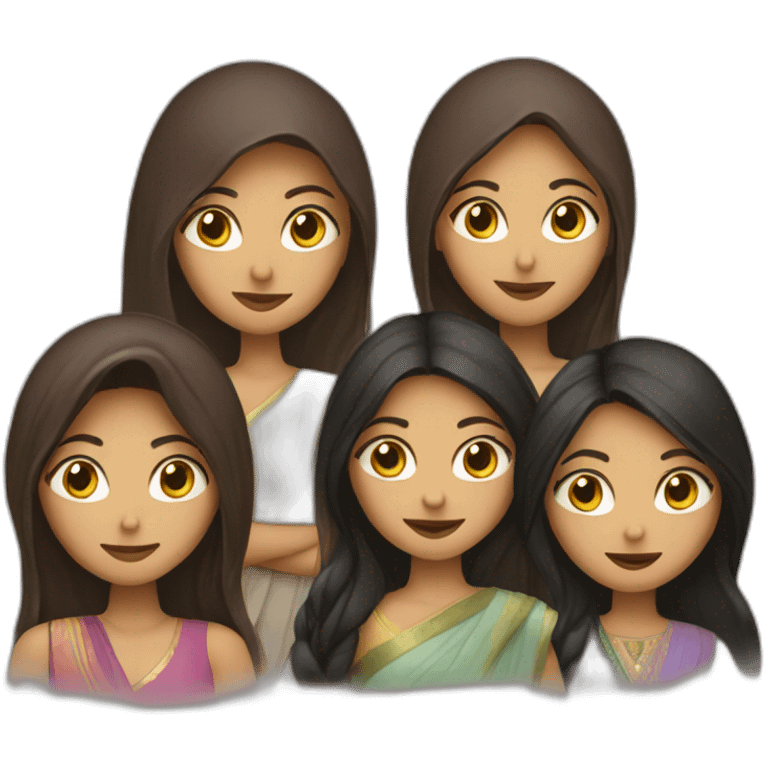 group of 3 girls one veiled, one brunette, one Indian emoji