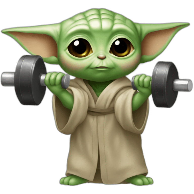 Baby yoda holding a dumbbell emoji