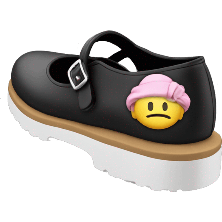 Pair of Black Mary Jane’s flat schoolgirl shoes black insides emoji