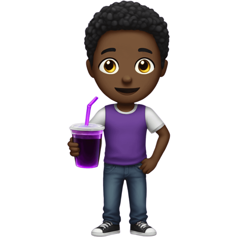 Black boy holding cup with purple juice emoji