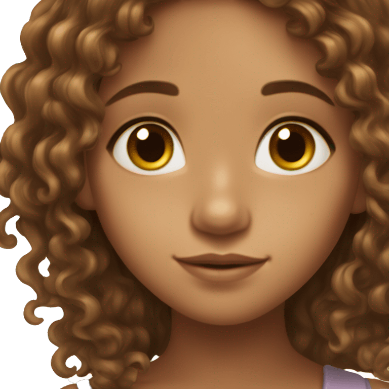 Beautiful girl with long brown medium curly hair, light skin and brown eyes, freckles and fairy wings golden  emoji