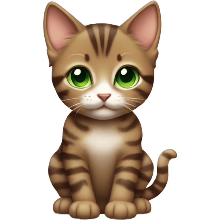 full body extremely cute kawaii brown tabby girl kitten with green eyes emoji