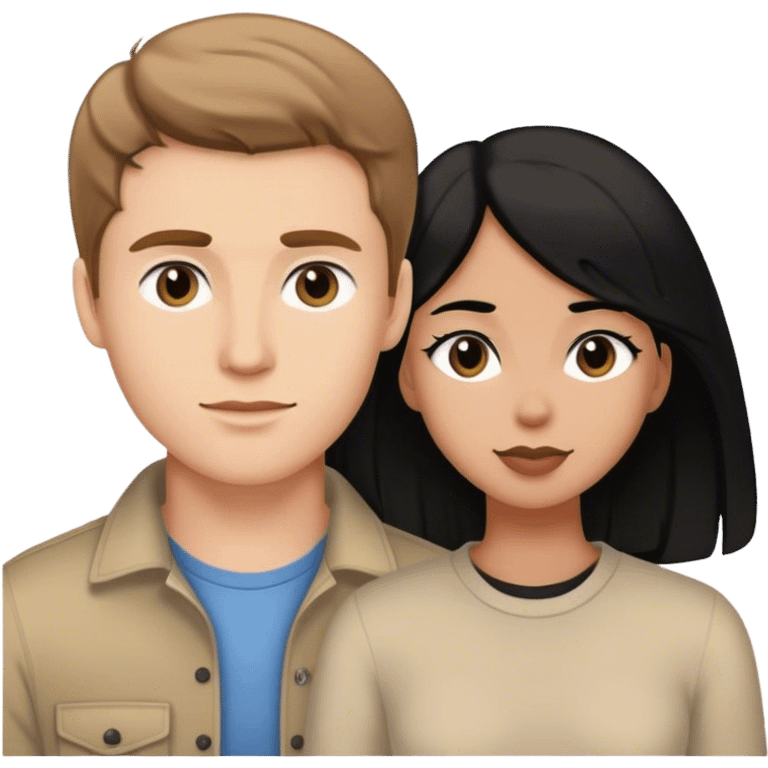 Caucasian boyfriend with light brown hair and girlfriend with black hair emoji