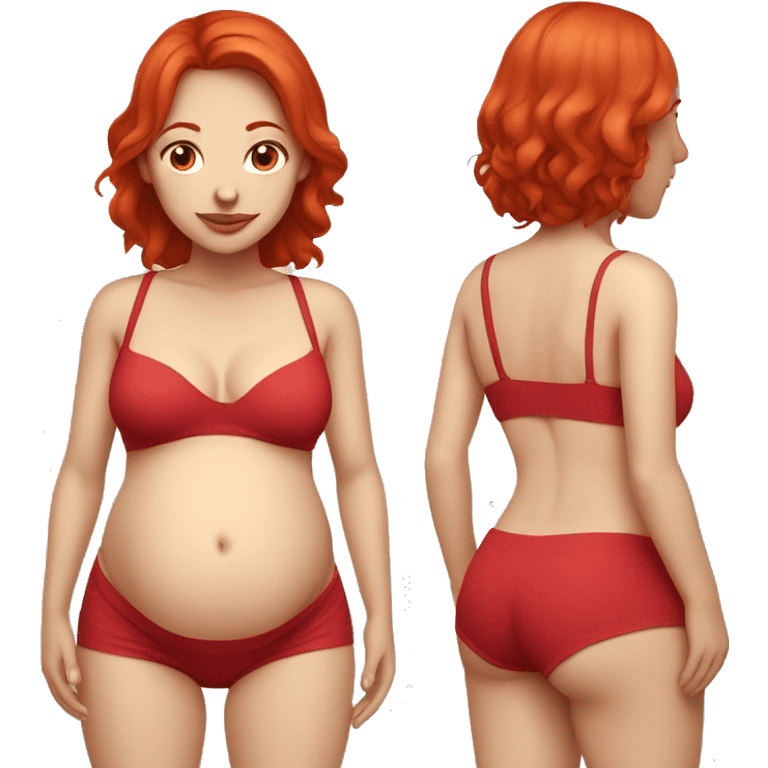 white pregnant belly girl with red bra, red hair, red shorts emoji