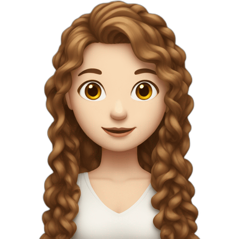 girl with weavy brown hair and white skin, saying hi emoji