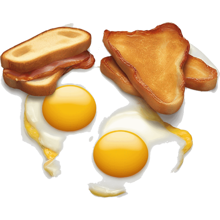 “Two fried eggs, crispy bacon, and buttered toast on a plate.” emoji