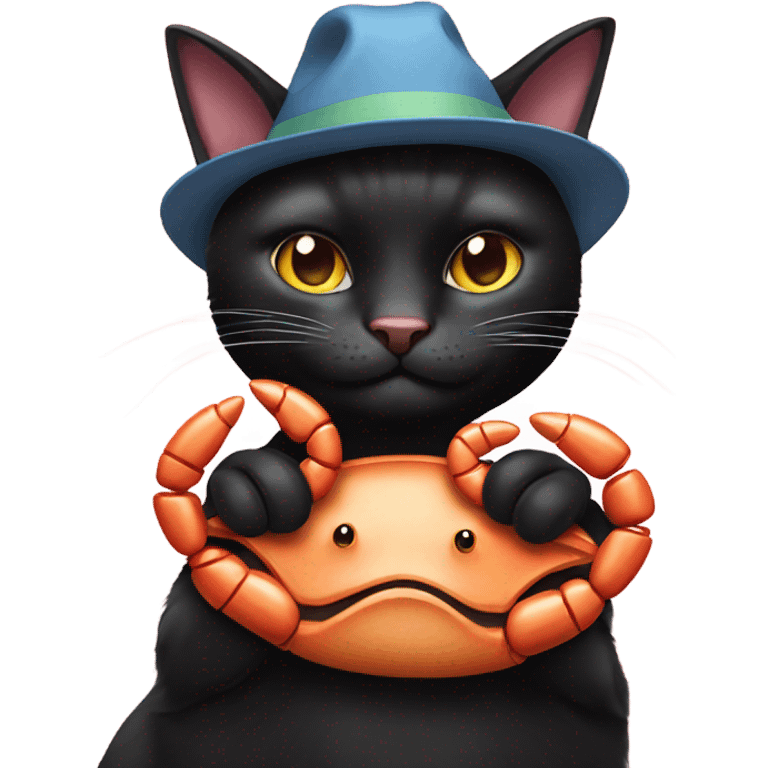 Black cat wearing a crab hat  emoji