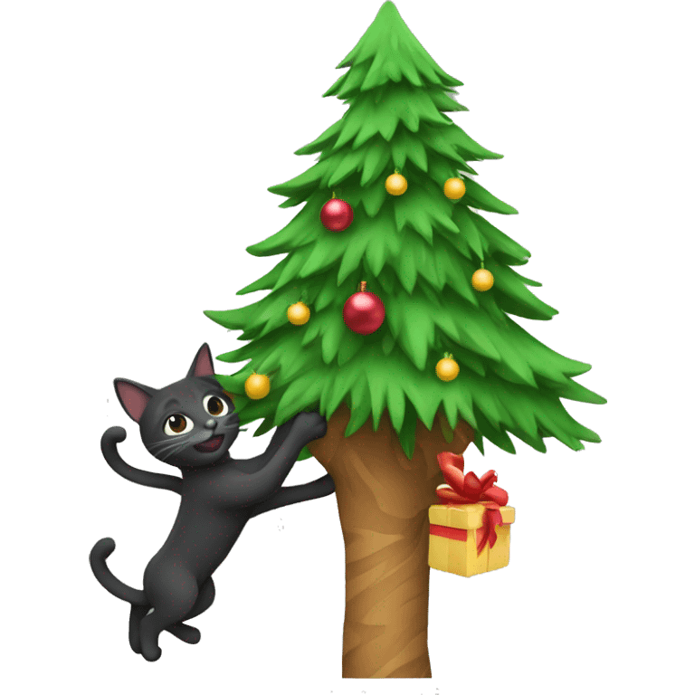 Cat climbing a Christmas tree emoji