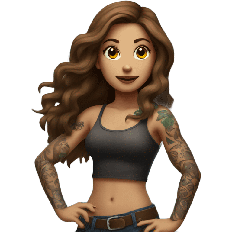 Beautiful tattooed woman long brown hair climbing rocks emoji