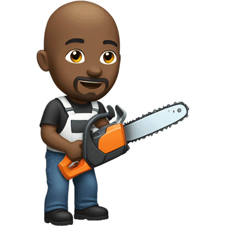 Bald black man with goatee using a chainsaw  emoji