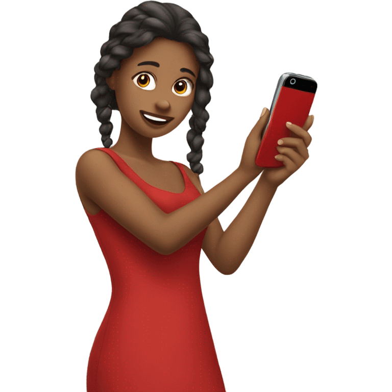 a girl in red dress holding a cell phone emoji