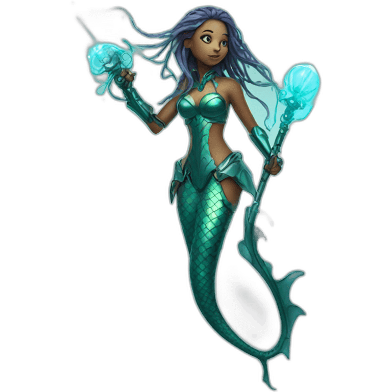 mermaid cyborg with a laser whip emoji