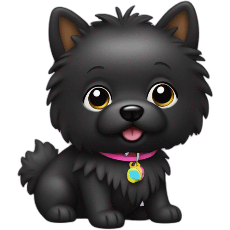 Little black spitz with toy emoji