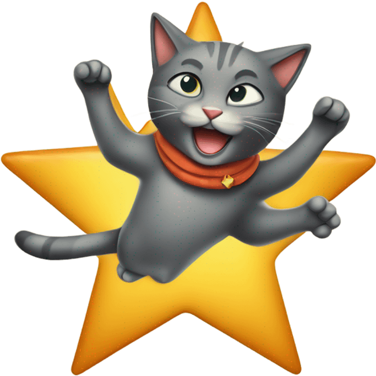 Retro cartoon style cat riding star emoji