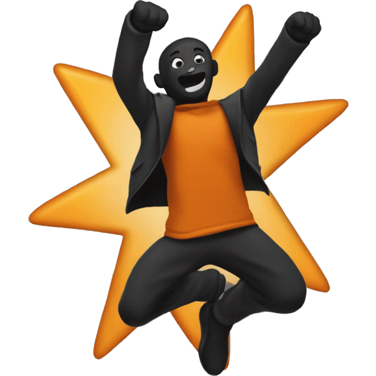 jumping star half black, half orange burnt emoji