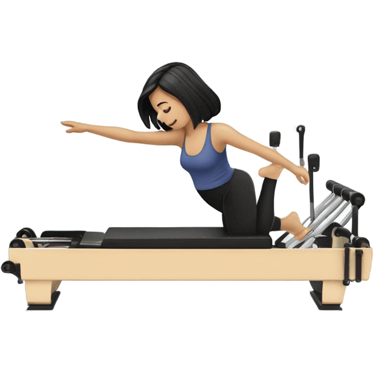 White Girl with black hair on a pilates reformer emoji