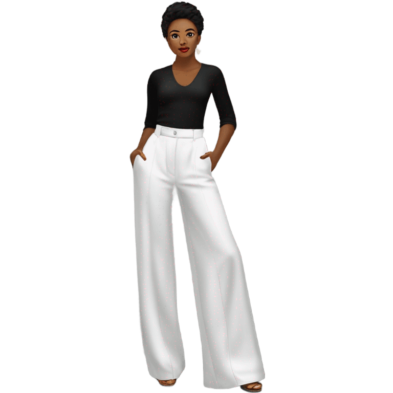 Realistic isolated pair of high waist long wide leg dressy casual pants in white emoji