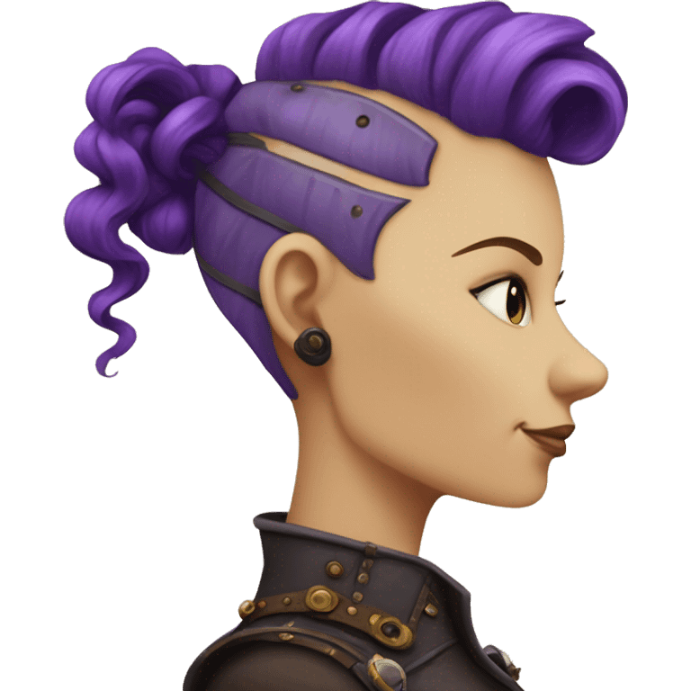 steampunk profile short mohawk purple wavy  on Caucasian girl with small nose round face emoji