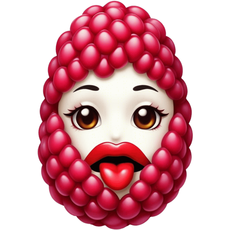 A raspberry applying lipstick emoji