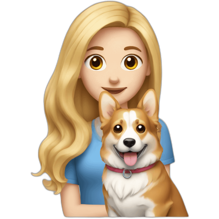 A long hair blond girl with a corgi emoji