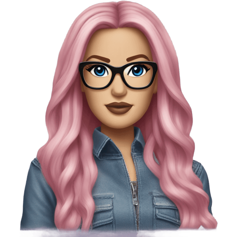 Photo Realistic khloe kardashian stylish pink hair BLUE eyes and glasses elegant  emoji