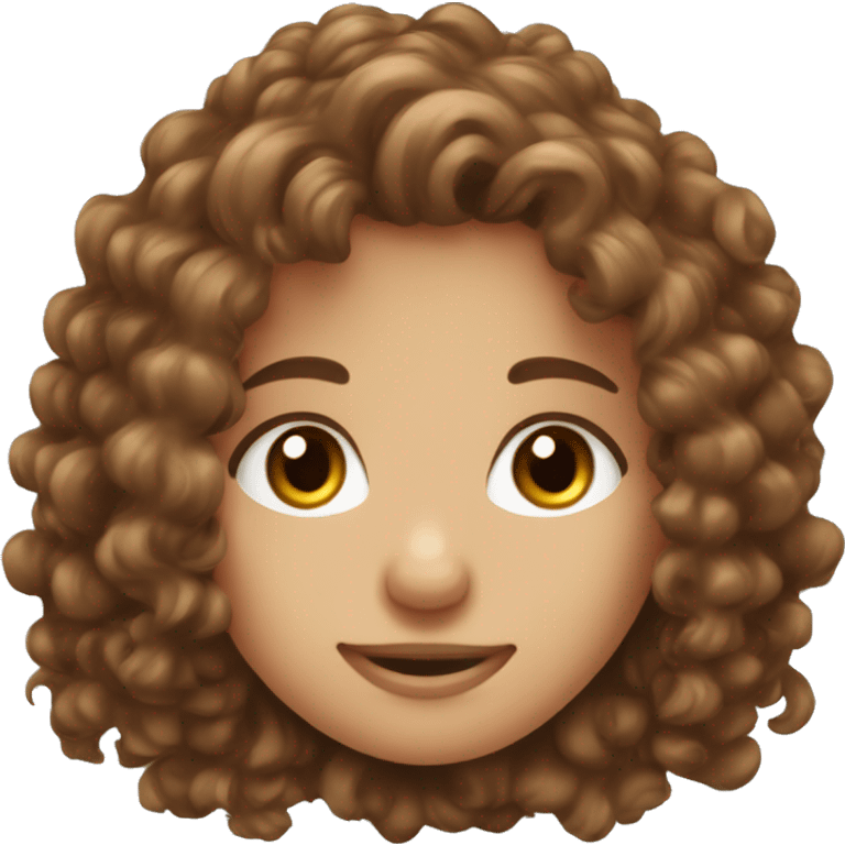 Long Brown Curly hair with blue eyes girl smiling with mole in middle of forehead  emoji