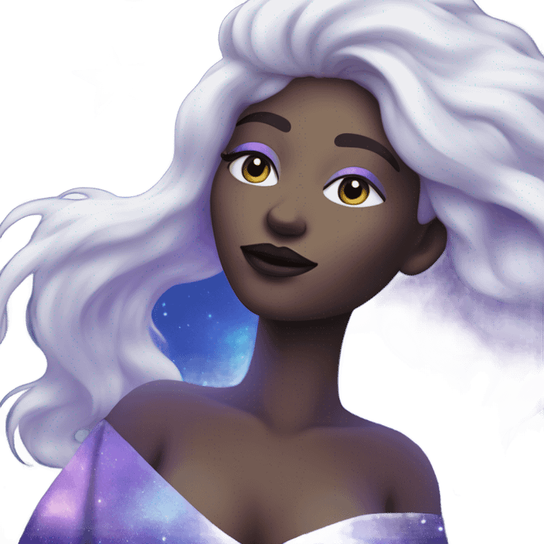 mystical woman with white skin with sparkling galaxy hair with moon and stars in purple and blue shades emoji