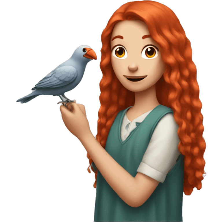 Long Red haired girl with bird on her finger emoji