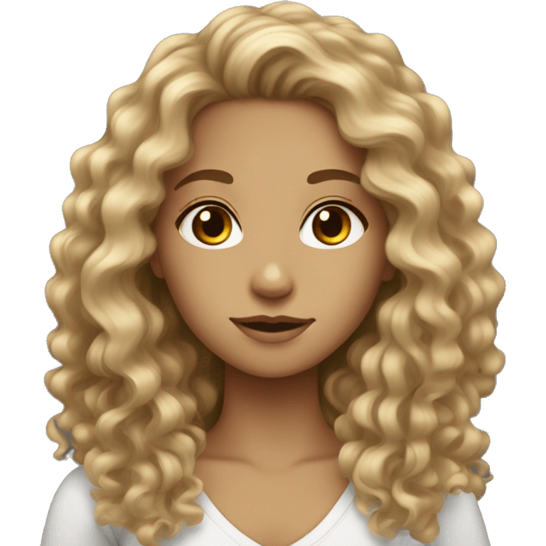 Dark Blonde long curly hair girl with tan skin and dark brown eyes emoji