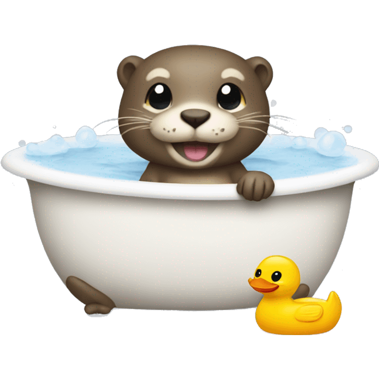 otter in a bath tub with rubber duck emoji