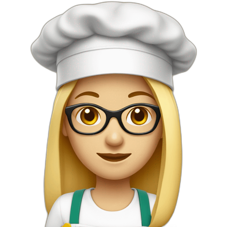 Cocinera rubia con gorro, pelo liso y gafas emoji