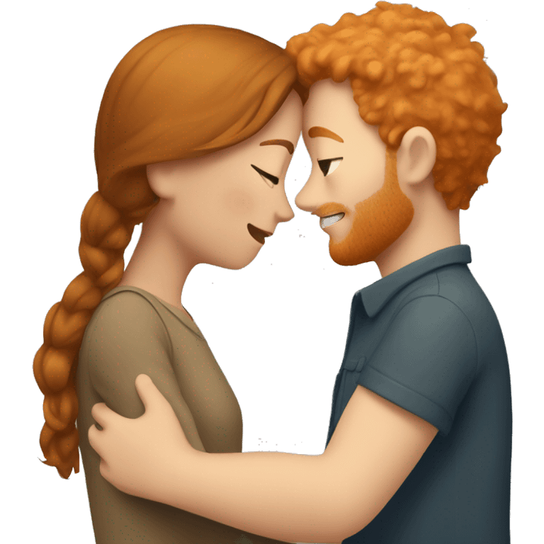 Short light brown haired girl hugging tall ginger boy emoji