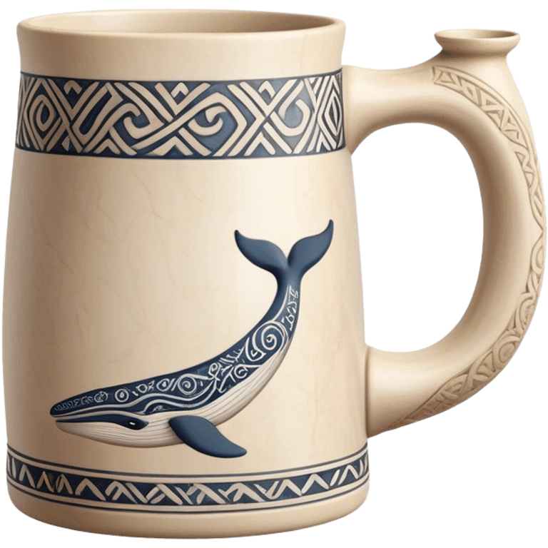 Scandinavian carving icon, whale bone mug or vase with intricate Norse patterns, chisels and carving tools nearby, minimalistic style, clean lines, transparent background. emoji