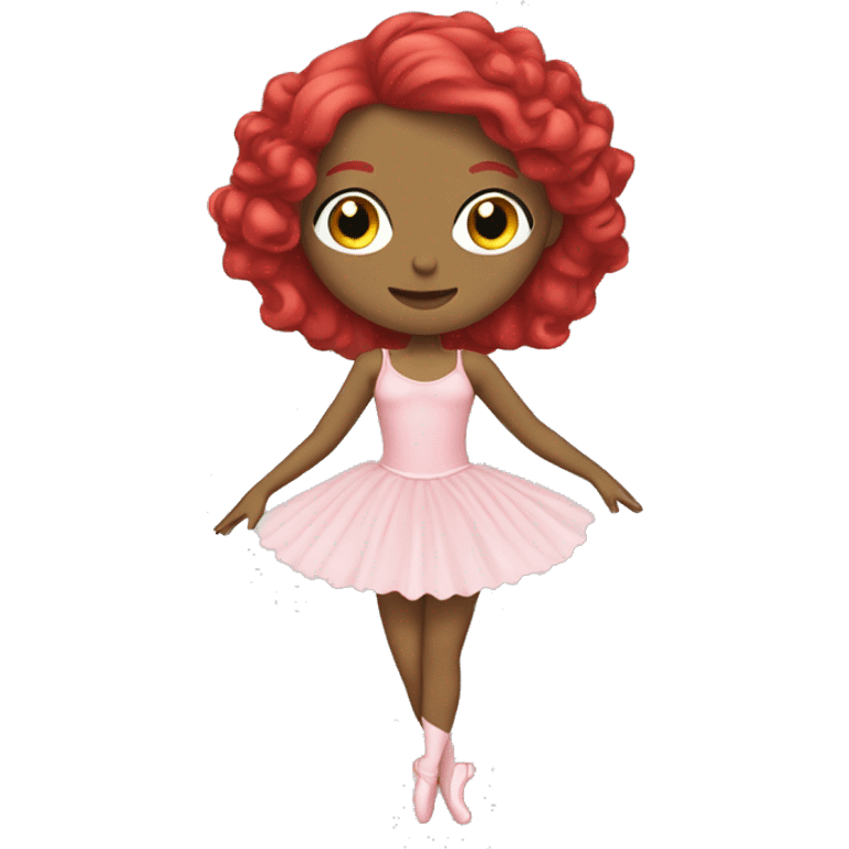 Pale ballerina with pink dress, green eyrs and red hair emoji