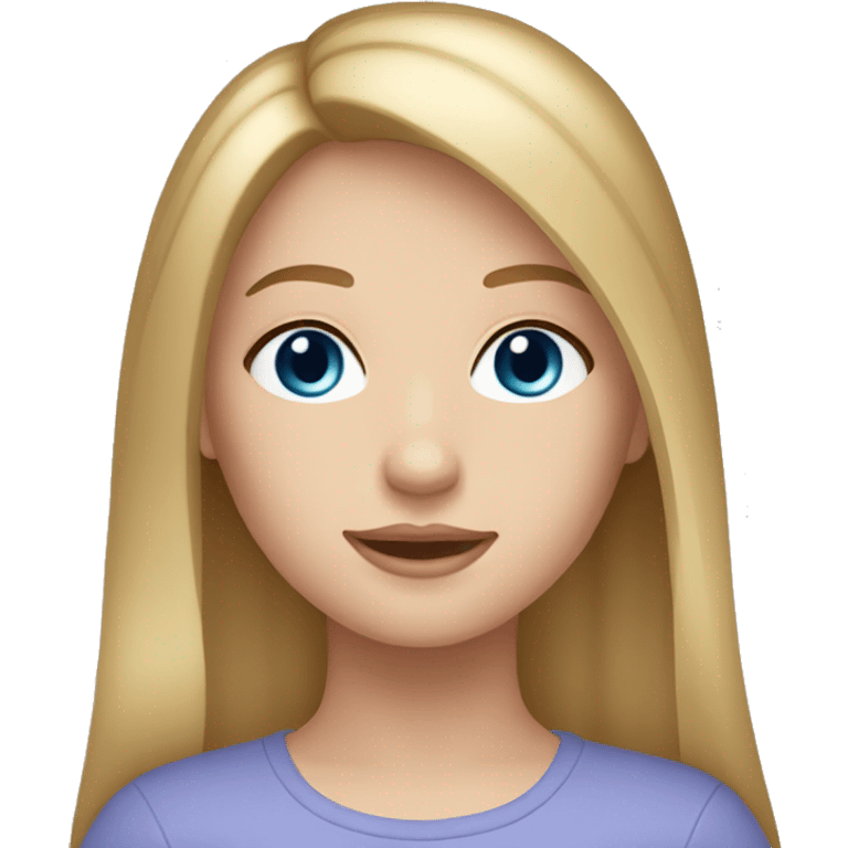 girl with pale face and FRECKLES, blue eyes, long straight light brown hair with blonde highlights and curtain bangs emoji