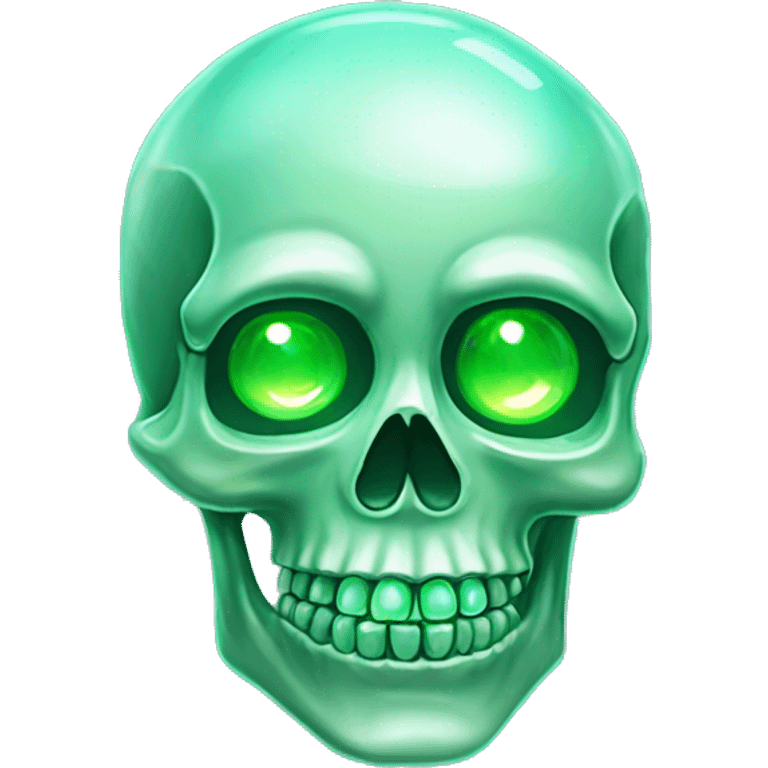  Crystalized transparent skull with glowing green eyes emoji