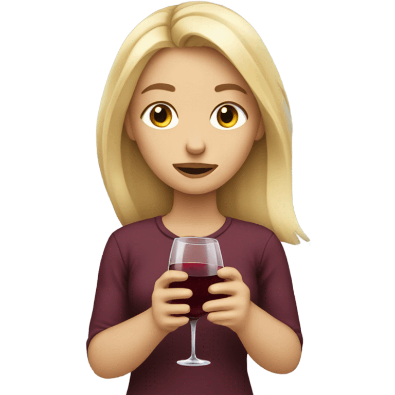 Blonde girl who is crying and holding a glass of wine  emoji